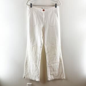 Roxy High Rise Bootcut Linen Cotton Beach Summer Trouser Pants White Large